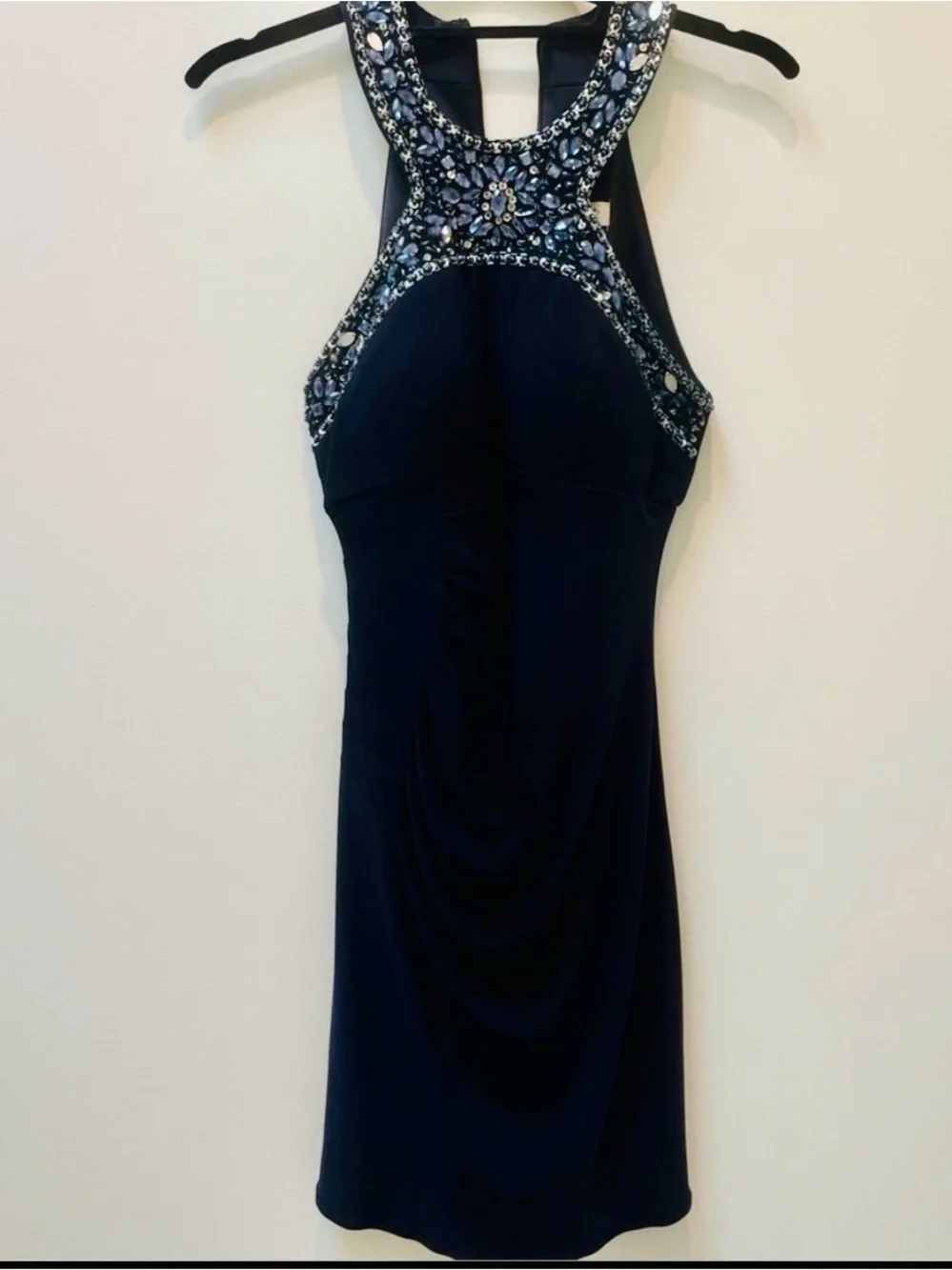 halter neck bridesmaid dresses uk Chi Chi Halter Neck Satin Maxi Dress in Navy, Size 16 main image 0
